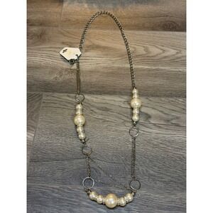 Sophia Collection Station Necklace White Faux Pearl Rhinestone Silver Tone‎ NWT